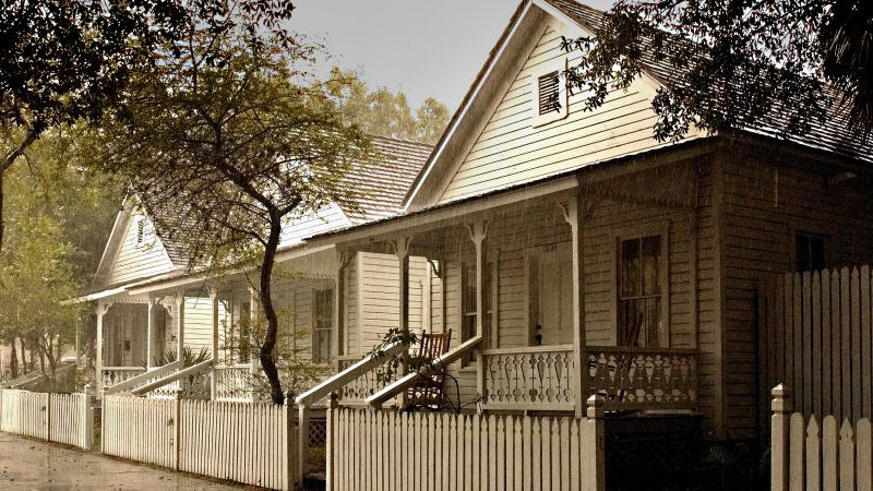 A street view of one of the small community houses.